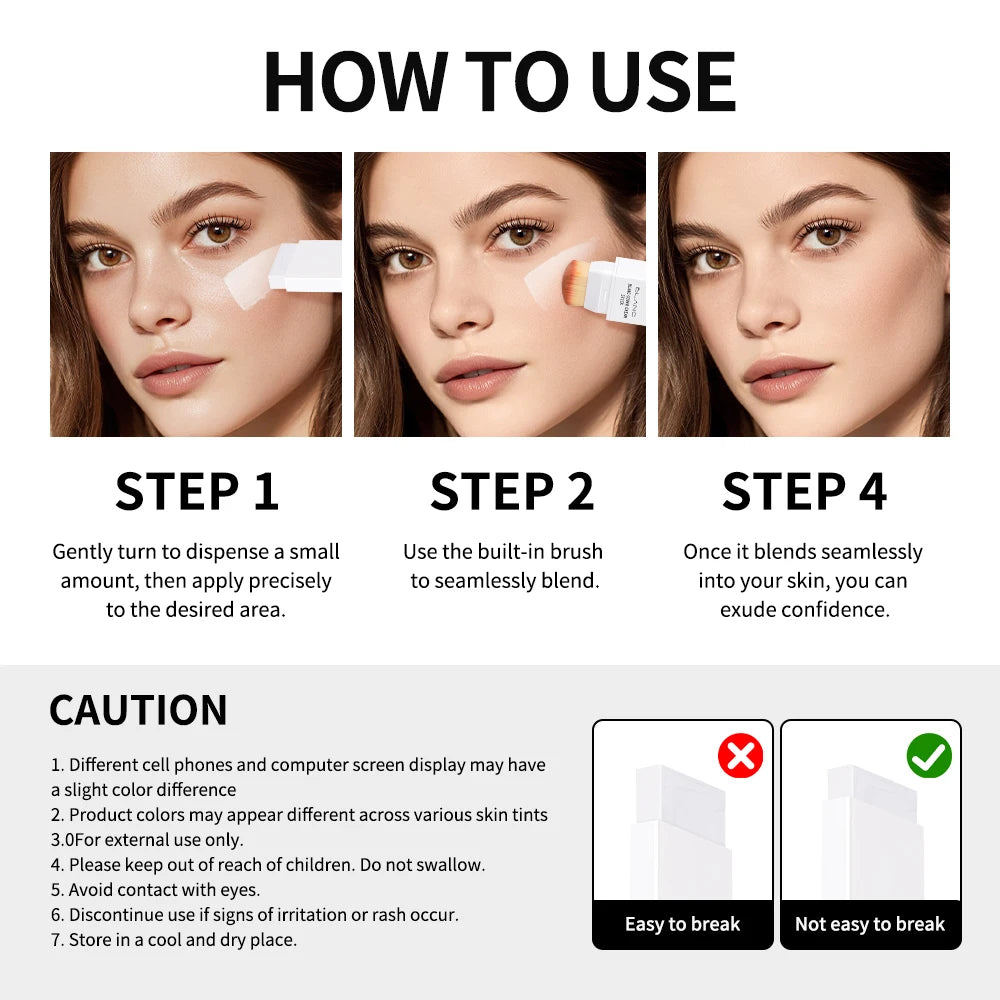 Dual-Ended Waterproof Foundation Stick with Built-in Brush