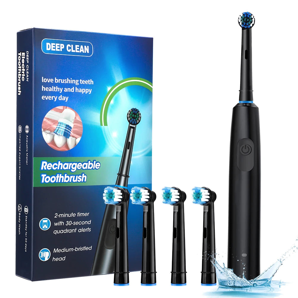 Rechargeable Rotating Electric Toothbrush with 4 Replacement Heads - 18