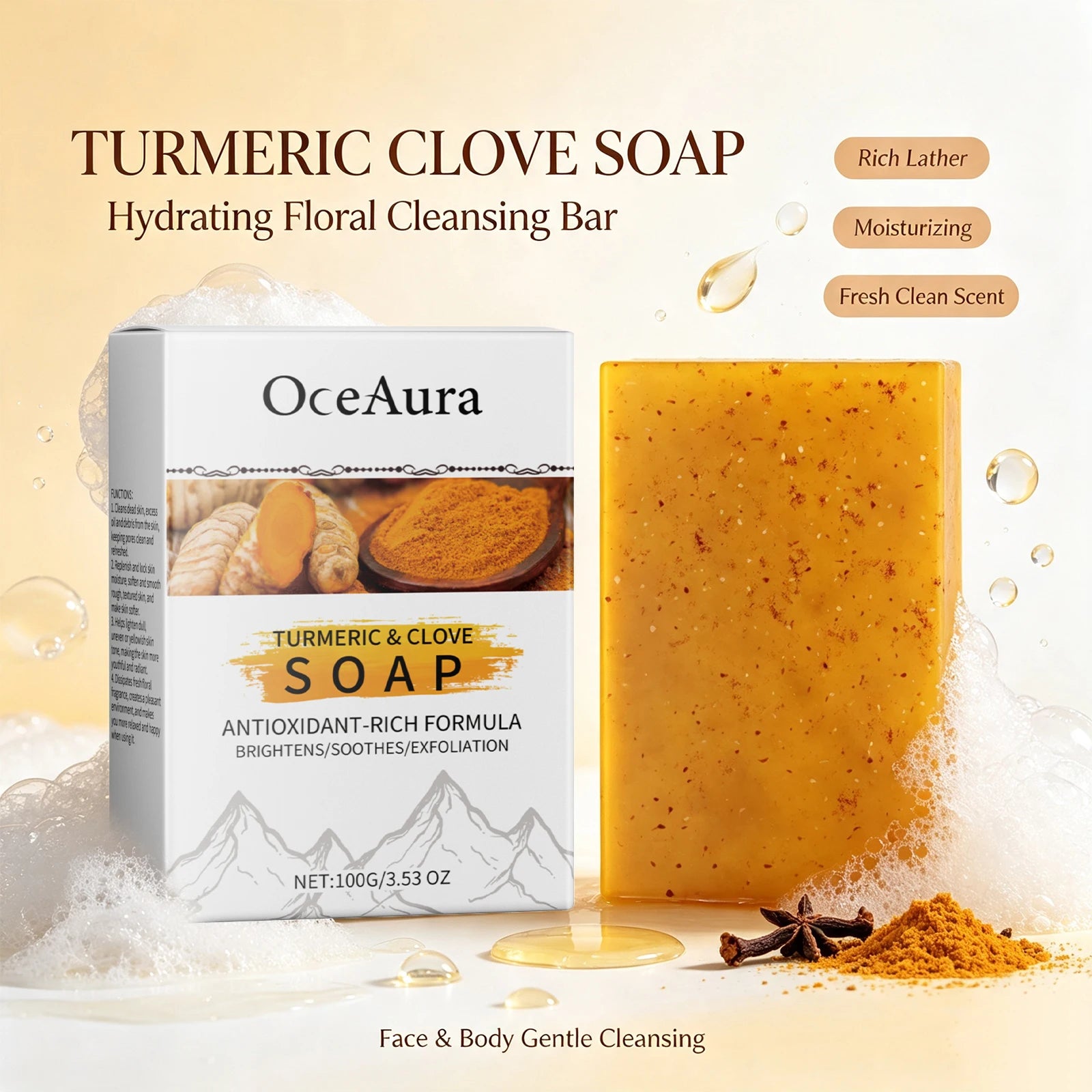 Turmeric and Clove Exfoliating Soap Bar for Face and Body - 2