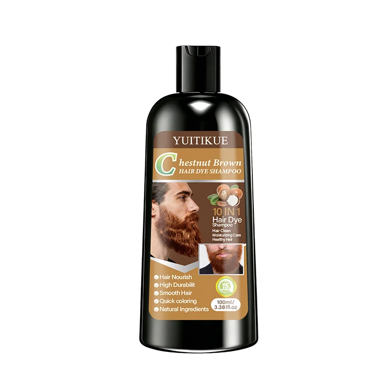 Chestnut Brown Hair Dye Shampoo 100ml 10-in-1 Color Nourishing Treatment - 19