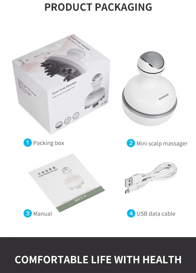 Electric Cordless Scalp Massager for Stress Relief and Hair Growth