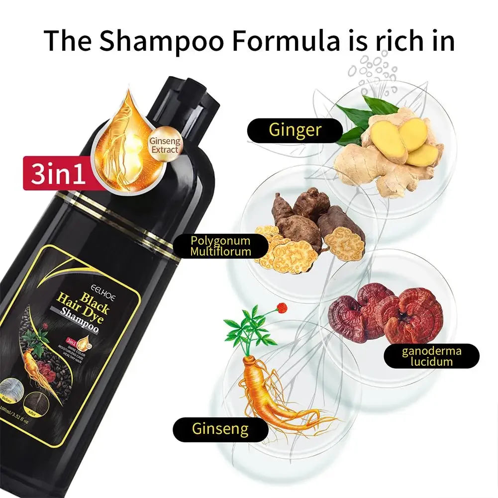 3 in 1 Natural Herbal Hair Dye Shampoo for Grey Hair Coverage 100ml