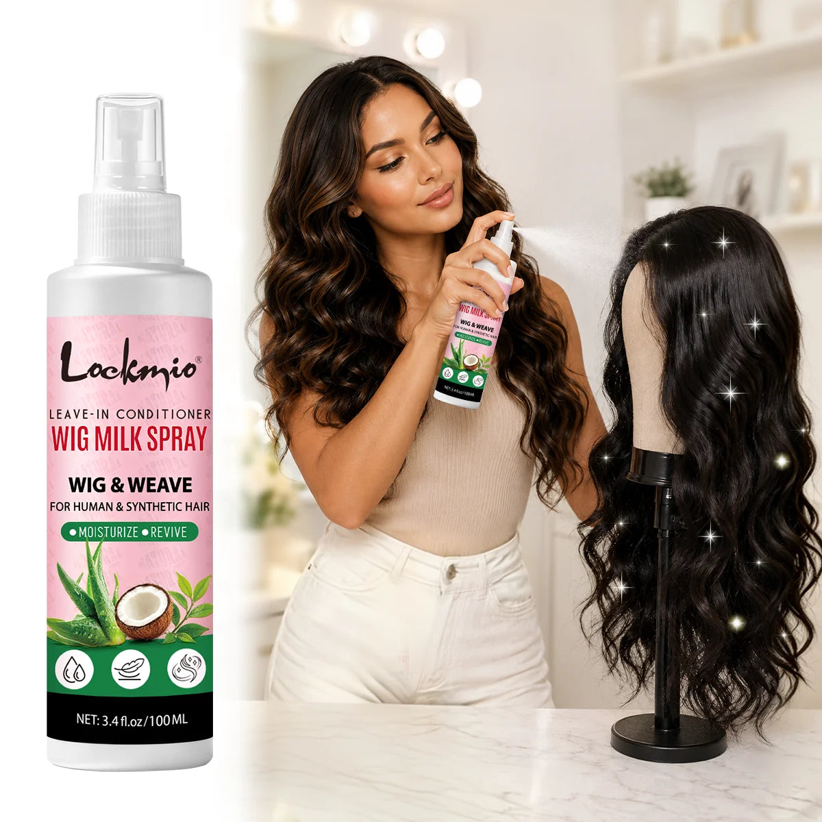 100ml Leave-in Wig Milk Spray Conditioner for Human and Synthetic Hair