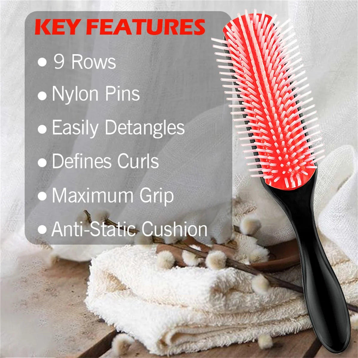 9-Row Detangling Hair Brush Curl Defining Styling Comb