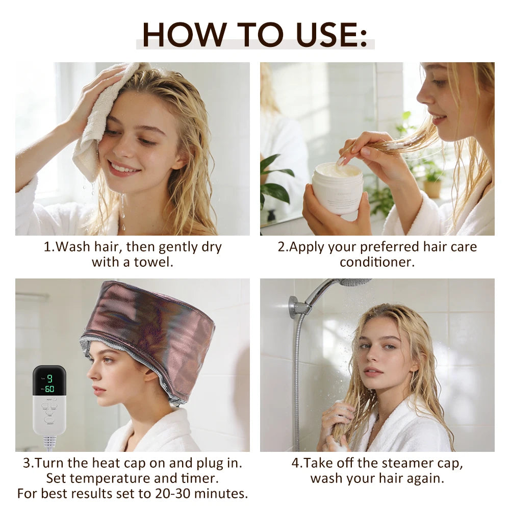 Electric Deep Conditioning Hair Steamer Cap for Home Treatment