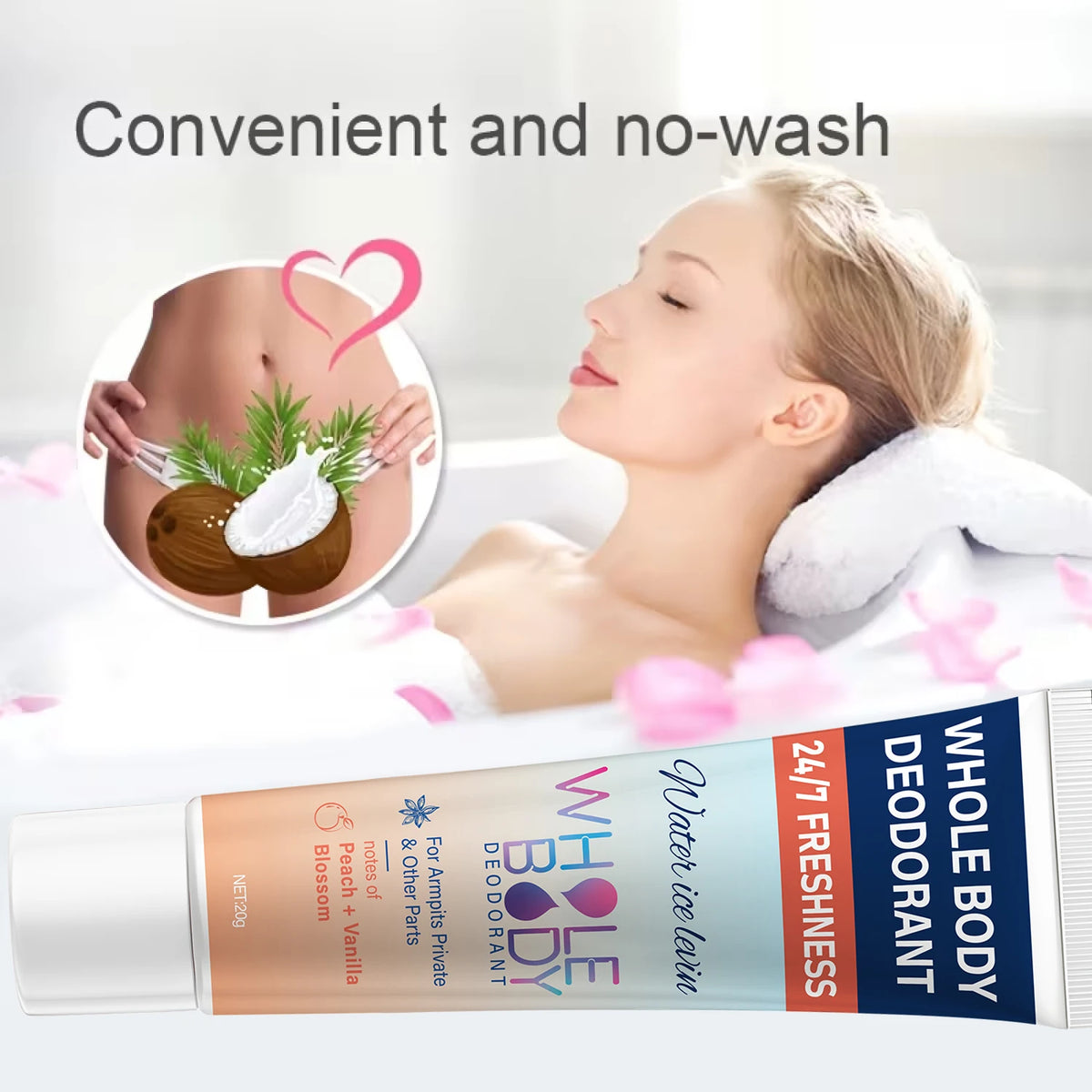 Whole Body Deodorant Cream for Odor Control and Freshness Peach Vanilla