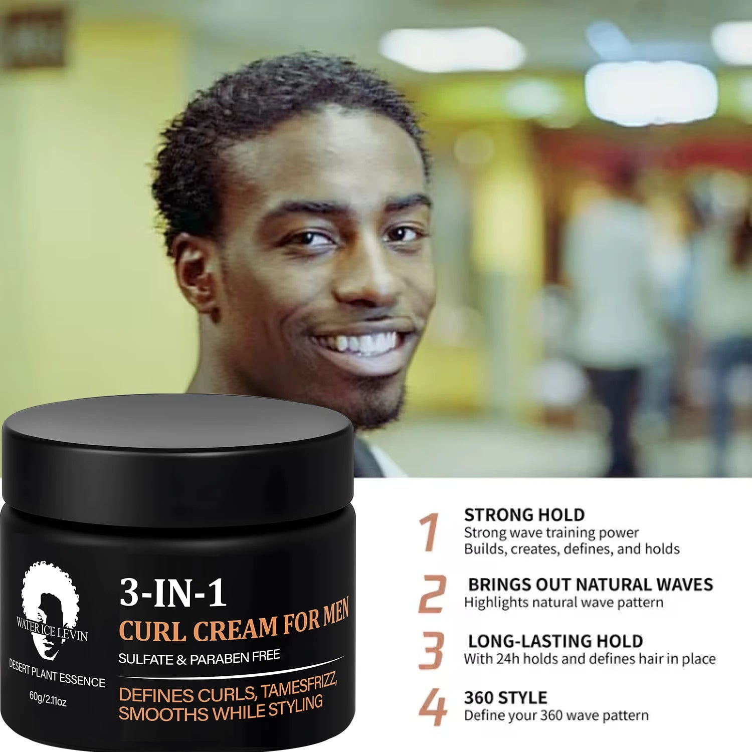 3-in-1 Curl Cream for Men Sulfate and Paraben Free 60g