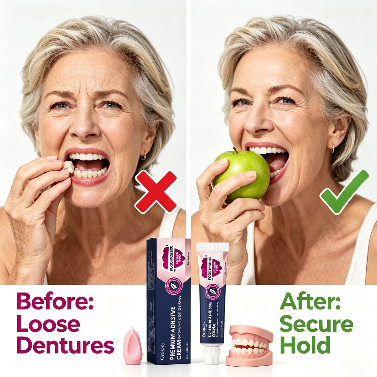 Strong Hold Denture Adhesive Cream for Full and Partial Dentures