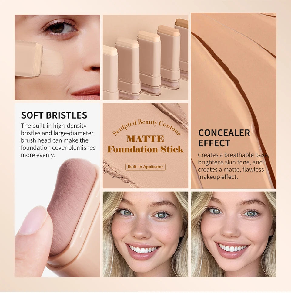 Matte Foundation Stick with Built-in Brush for Flawless Coverage