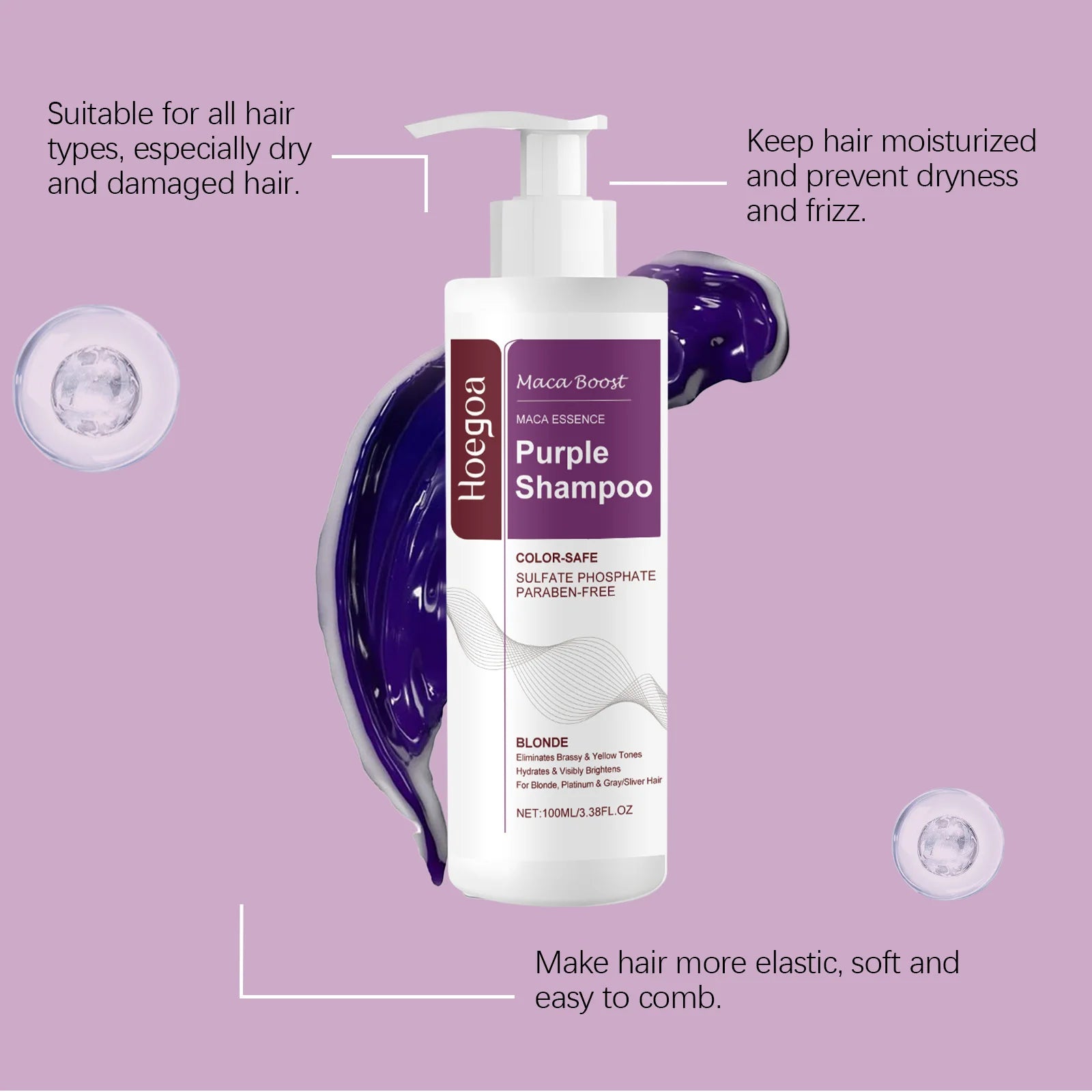 Maca Essence Purple Shampoo for Blonde Gray and Silver Hair 100ml