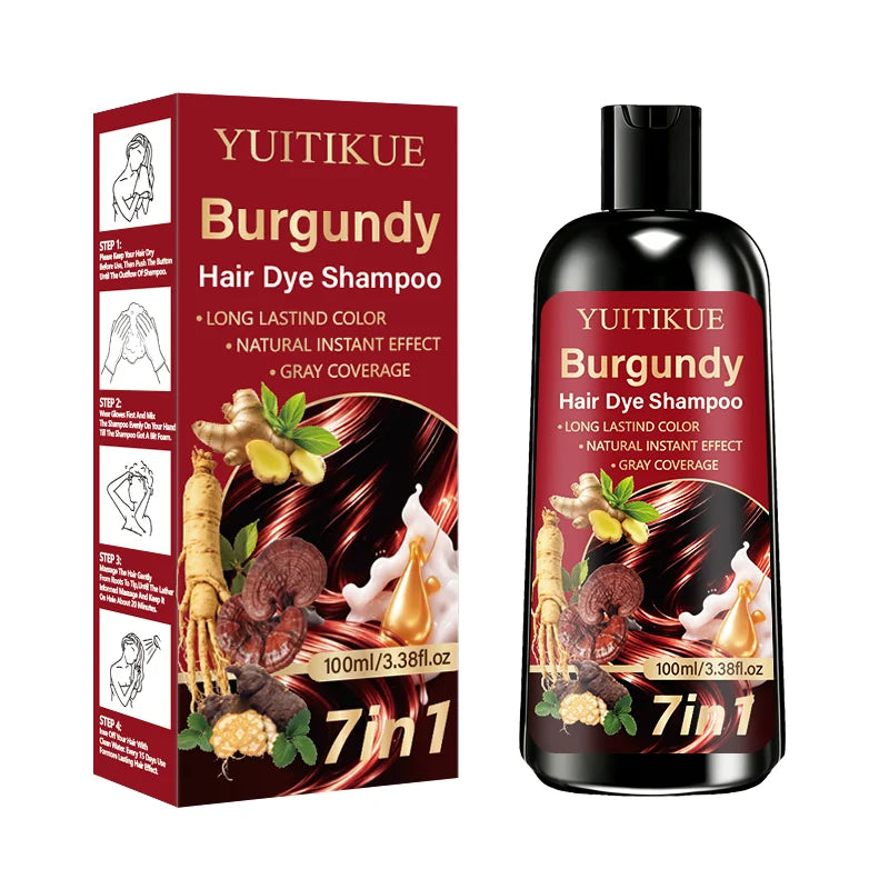 7 In 1 Burgundy Hair Dye Shampoo Instant Gray Coverage 100ml