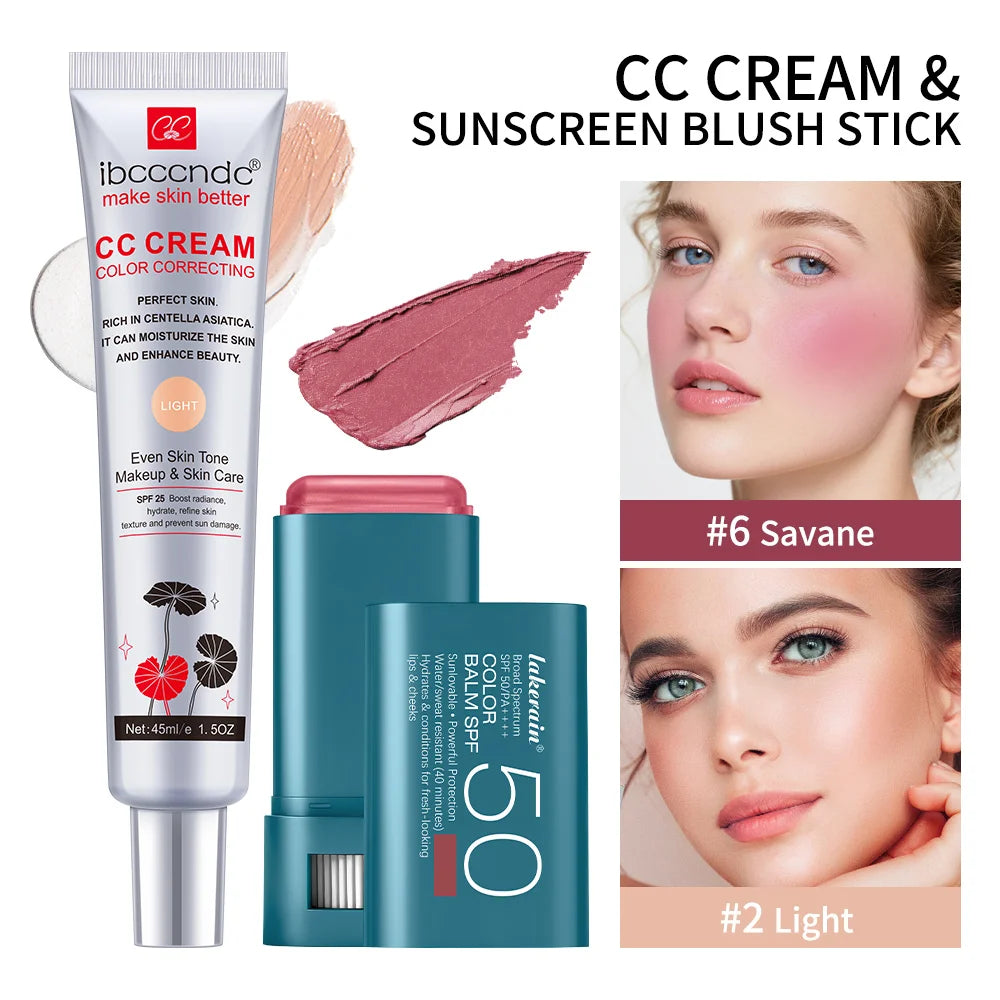 Color Correcting CC Cream and Sunscreen Blush Stick Set - 41