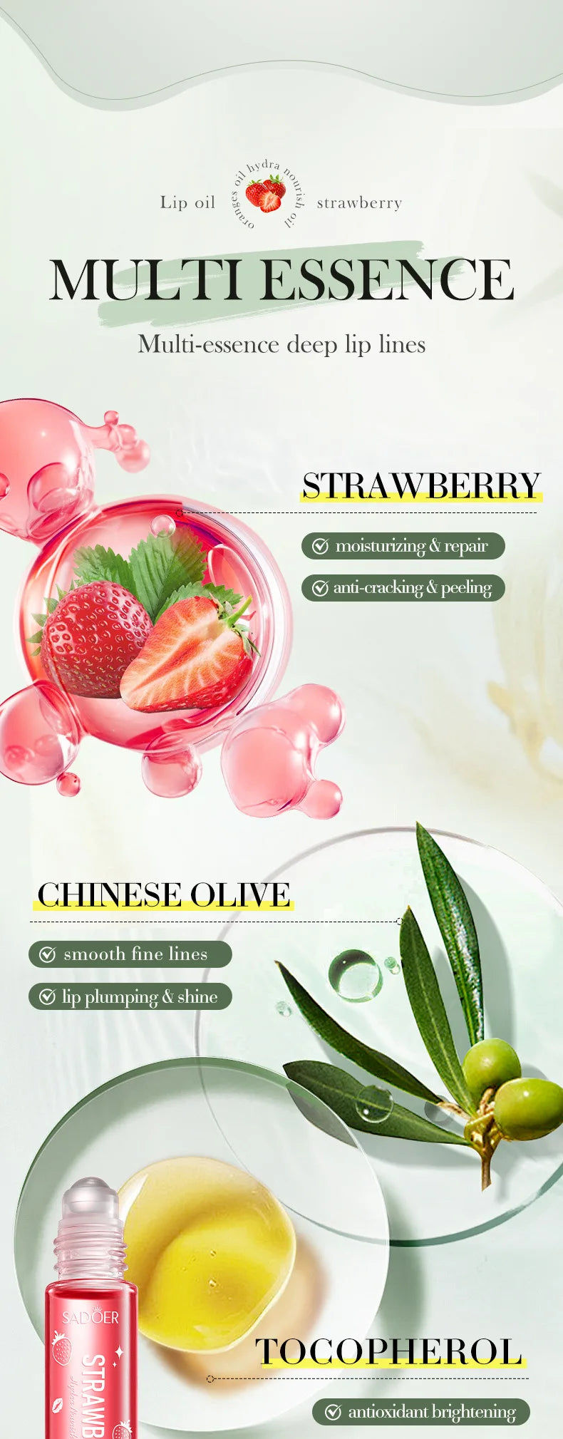 Sadoer Fruit Essence Lip Oil Moisturizing Lip Gloss Hydrating Care - 11