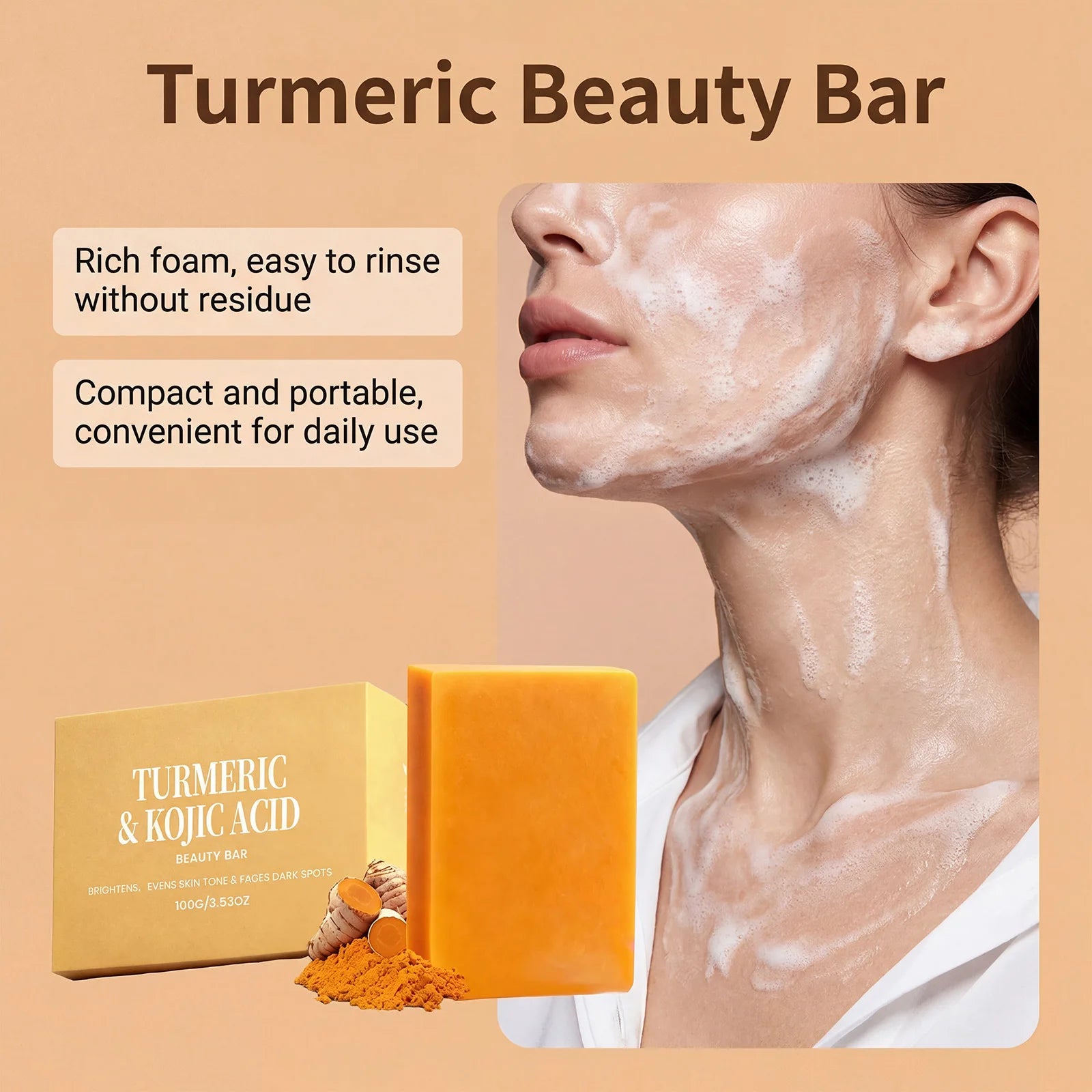 Turmeric and Kojic Acid Cleansing Beauty Bar for Face and Body - 3