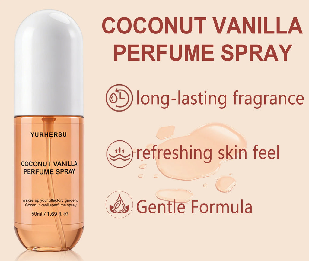 Yurhersu Coconut Vanilla Perfume Spray Long Lasting Fragrance Mist 50ml