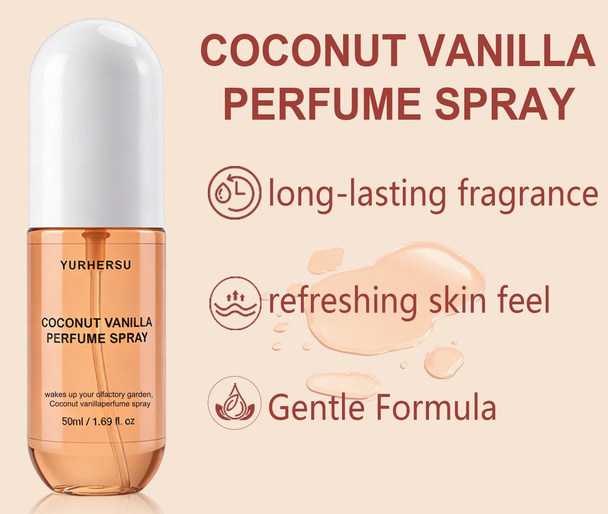 Yurhersu Coconut Vanilla Perfume Spray Long Lasting Fragrance Mist 50ml