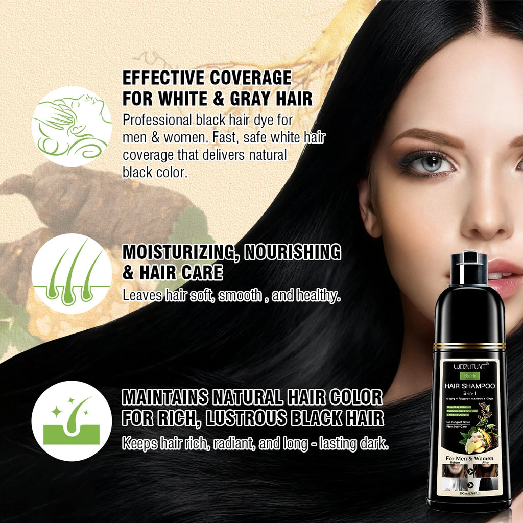 3 in 1 Black Hair Dye Shampoo and Soap for Gray Hair Coverage