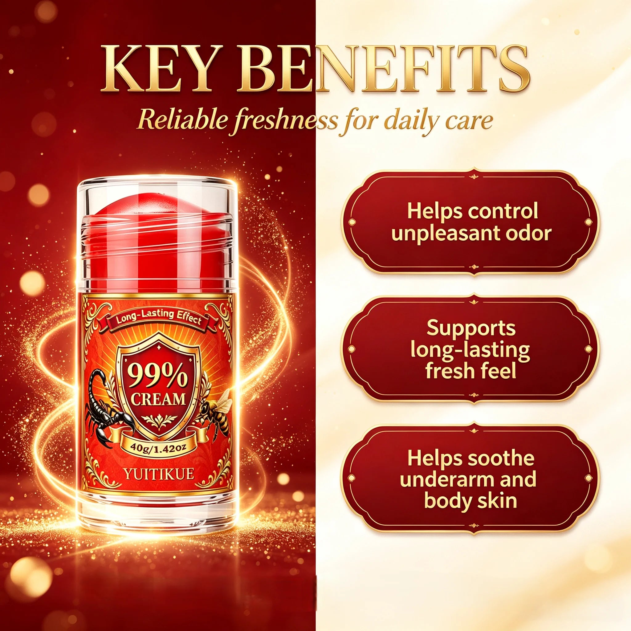 99% Cream Deodorant Stick Long Lasting Underarm Odor Control - 2