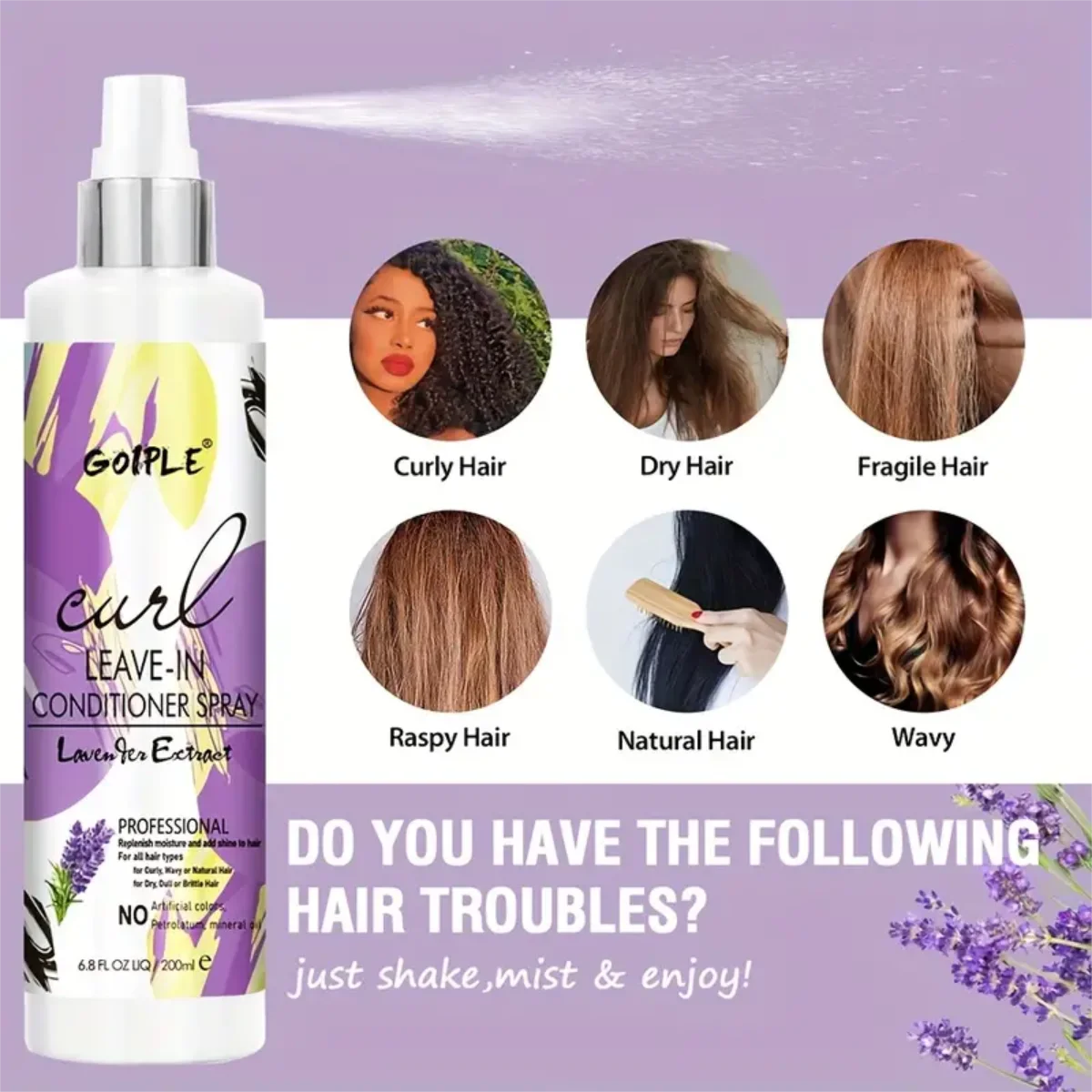 Goiple Lavender Curl Hair Care Set Leave In Conditioner Heat Protectant - 11