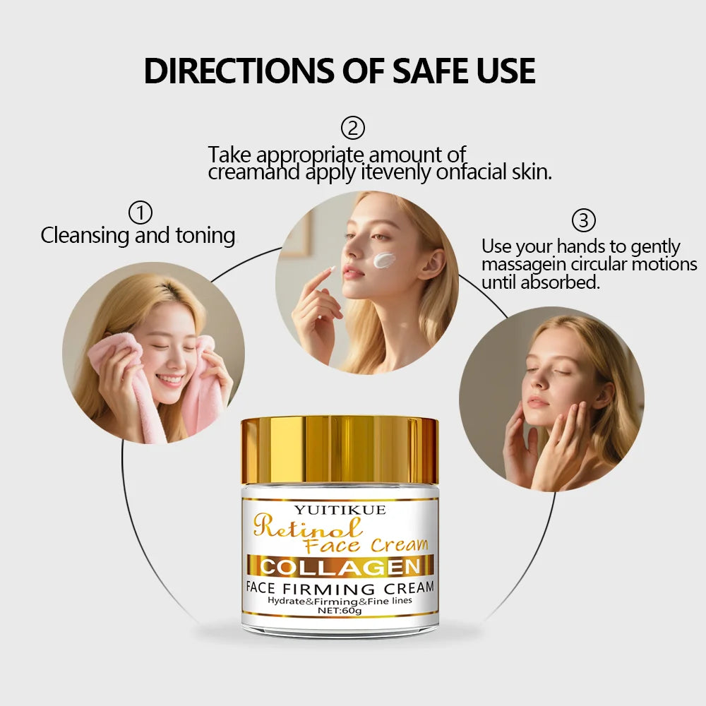 YUITIKUE Retinol Collagen Face Cream Anti Aging Firming Moisturizer 60g - 4