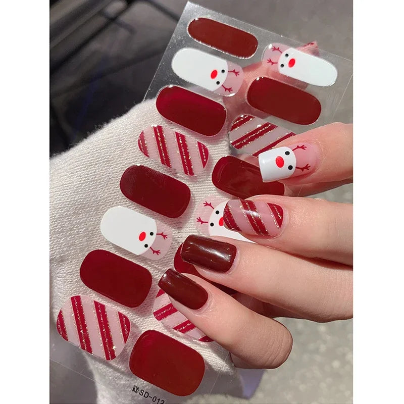 Christmas Semi-Cured Gel Nail Wraps with Winter Snowflake Designs