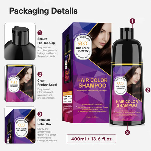 400ml 3 in 1 Hair Color Dye Shampoo for Gray Coverage