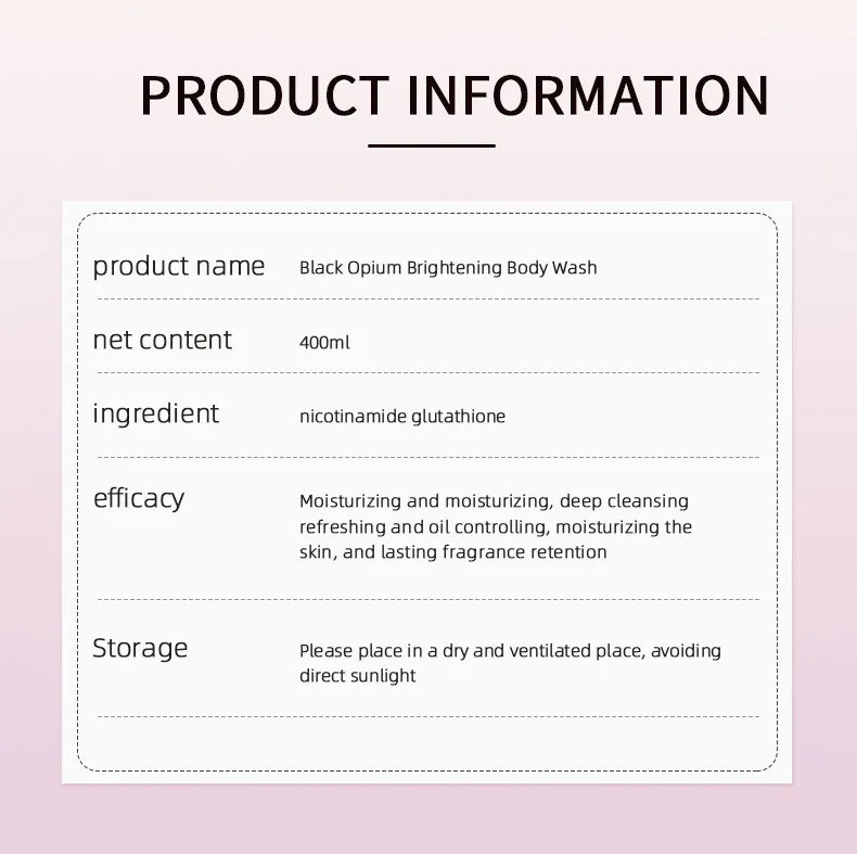 Black Opium Niacinamide Brightening Body Wash Moisturizing Shower Gel