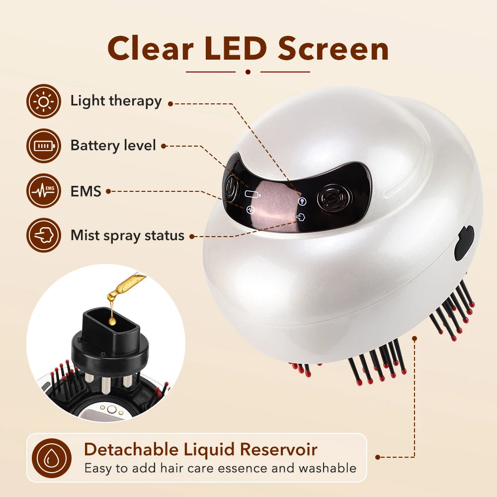 Electric Scalp Massager and Hair Oil Applicator with LED Light Therapy