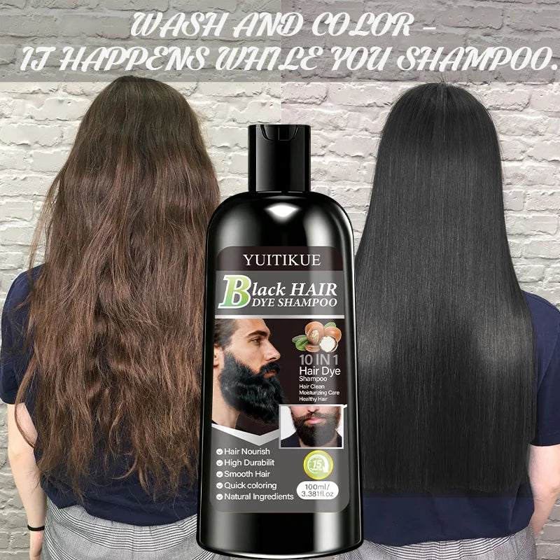 100ml Black Hair Dye Shampoo 10-in-1 Natural Nourishing Coloring