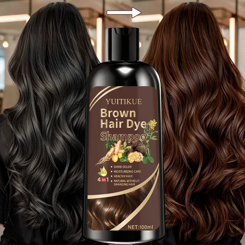 100ml Brown Hair Dye Shampoo 4-in-1 Plant Formula