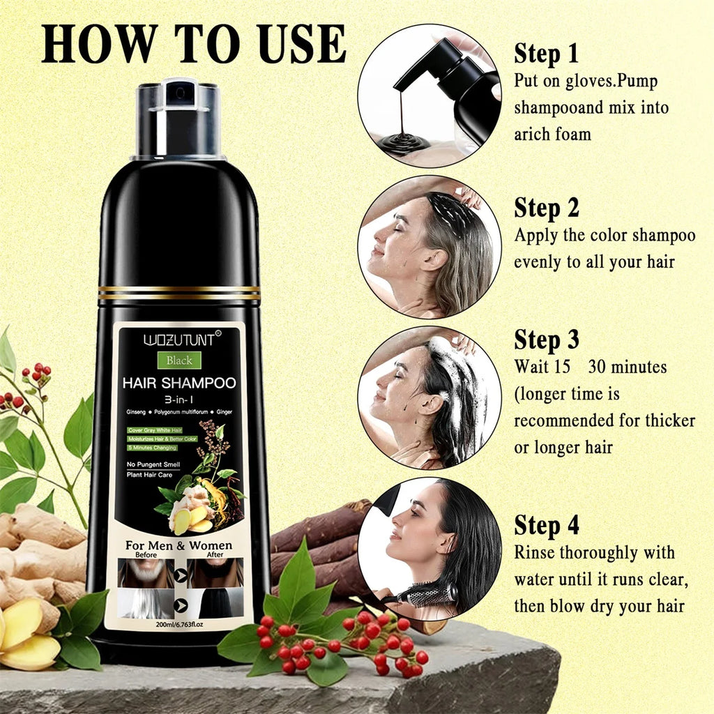 3 in 1 Black Hair Dye Shampoo and Soap for Gray Hair Coverage