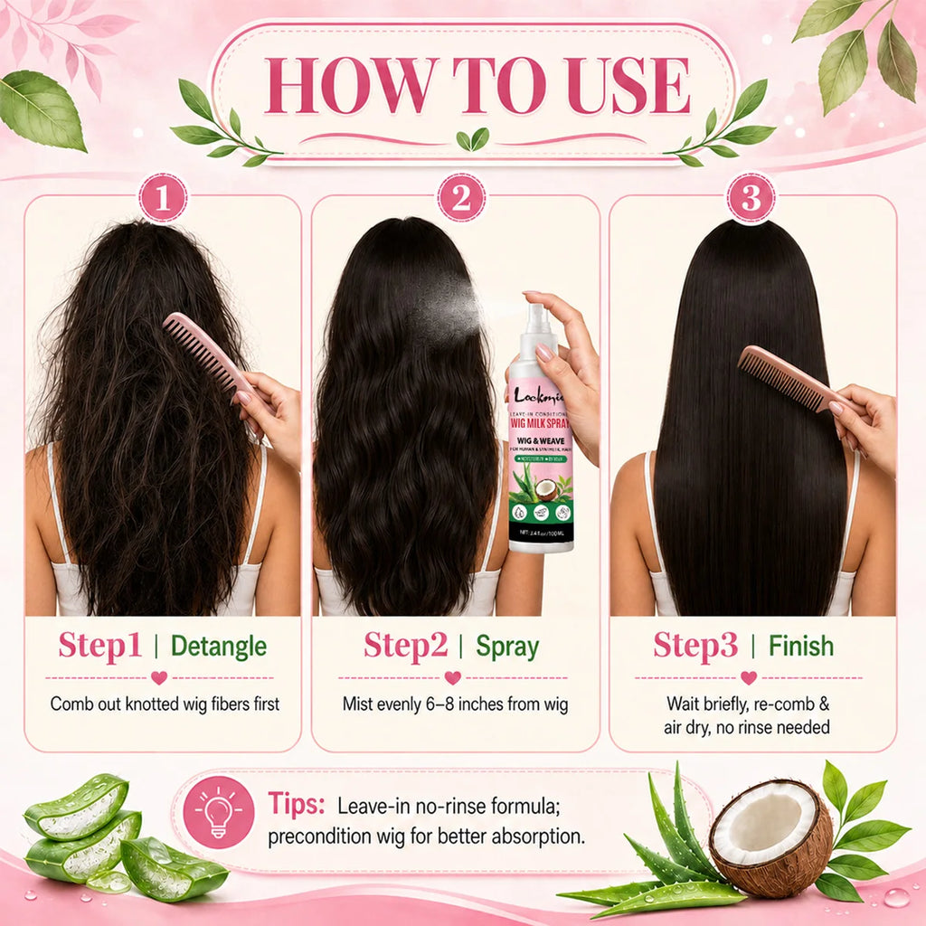 Lockmio Wig Milk Spray Leave-in Conditioner for Synthetic and Human Hair