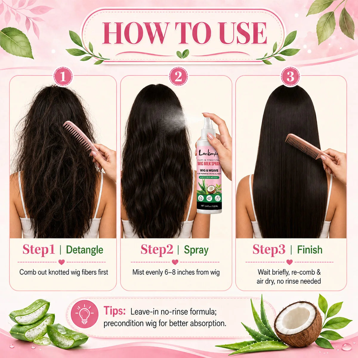 100ml Leave-in Wig Milk Spray Conditioner for Human and Synthetic Hair