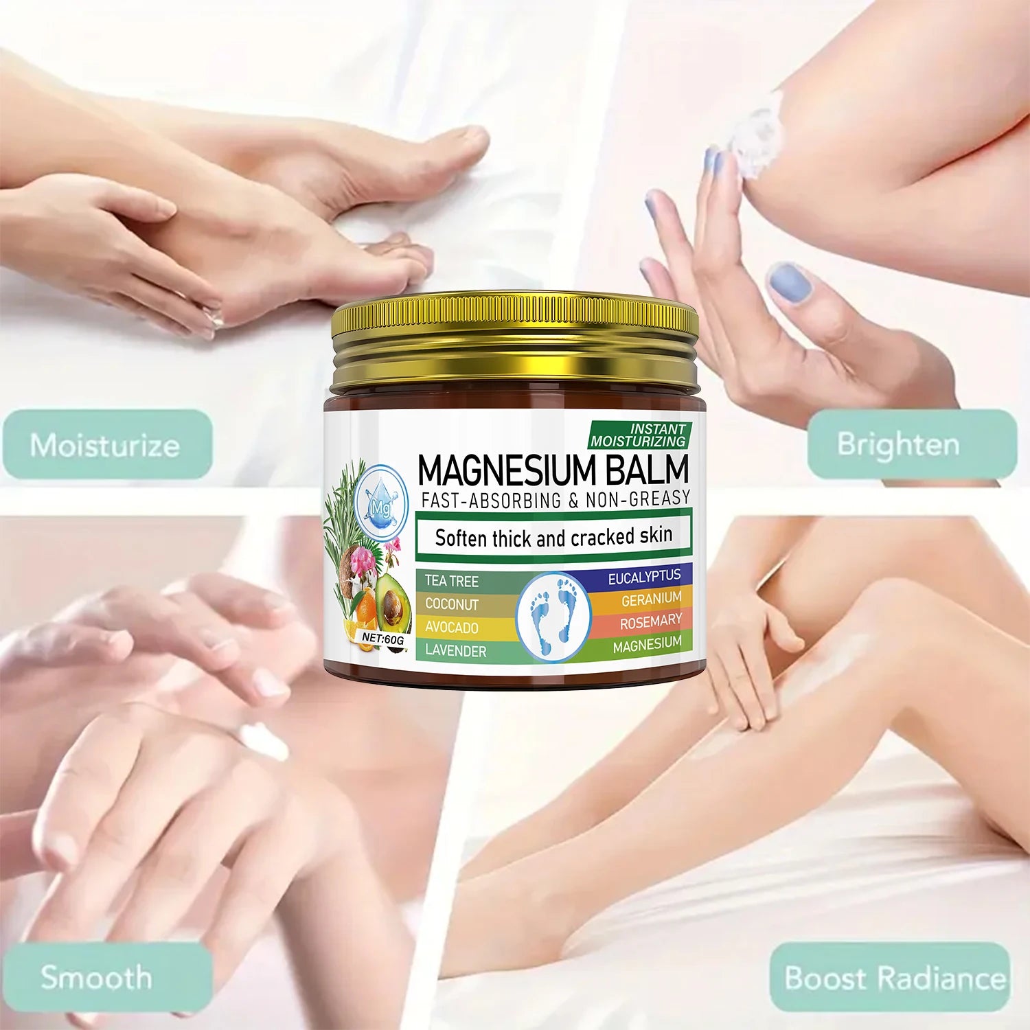 Magnesium Body Balm Fast Absorbing Cream for Dry Cracked Skin - 1