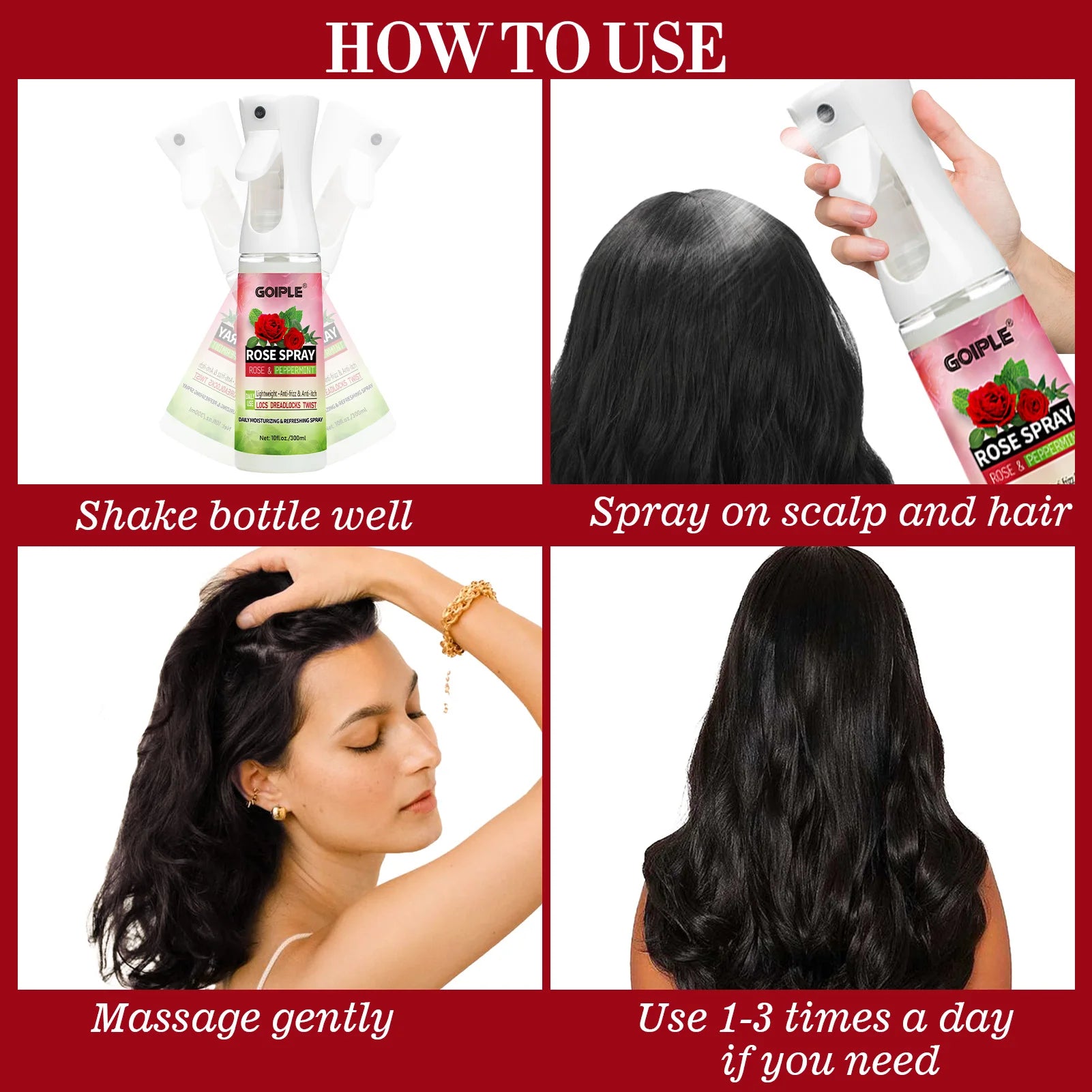 Goiple Rose Peppermint Hair Spray Anti Frizz Scalp Treatment for Locs - 6