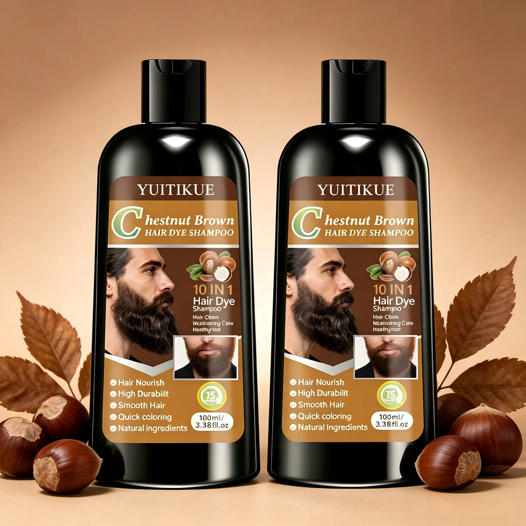Chestnut Brown Hair Dye Shampoo 100ml 10-in-1 Color Nourishing Treatment