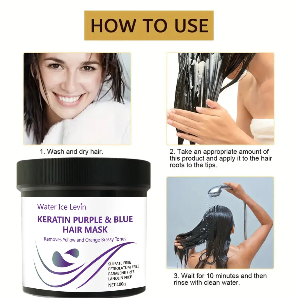 Keratin Purple and Blue Hair Mask for Removing Yellow and Orange Tones