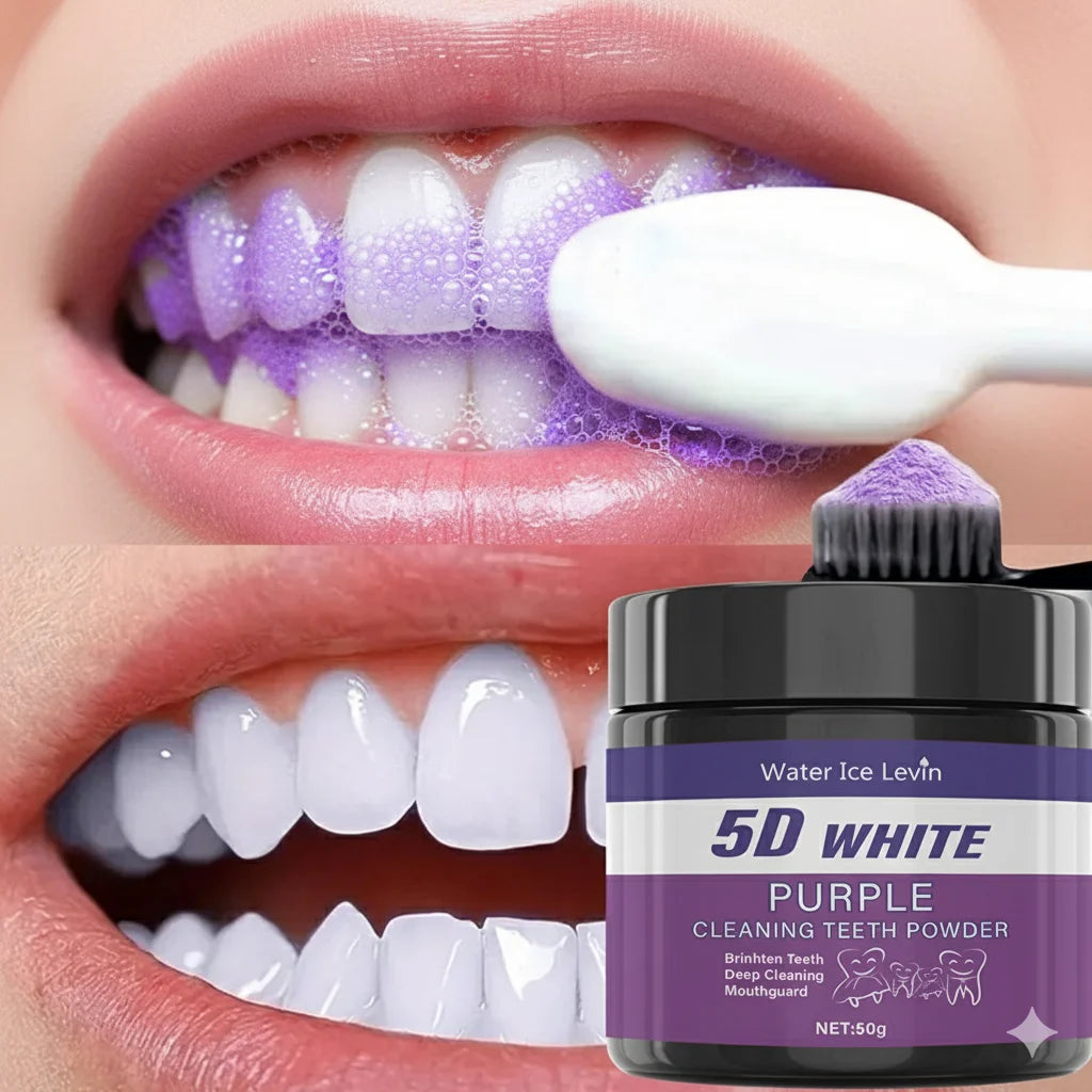 Purple Teeth Whitening Powder Charcoal Stain Remover for Brighter Smile - 1