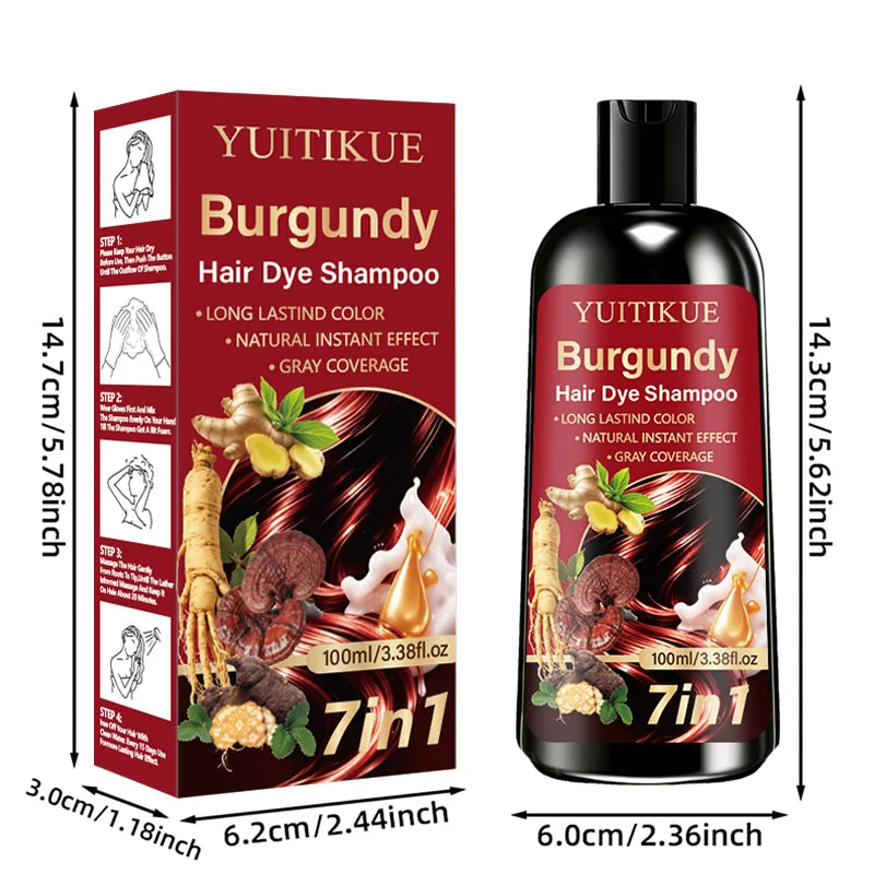 7 In 1 Burgundy Hair Dye Shampoo Instant Gray Coverage 100ml