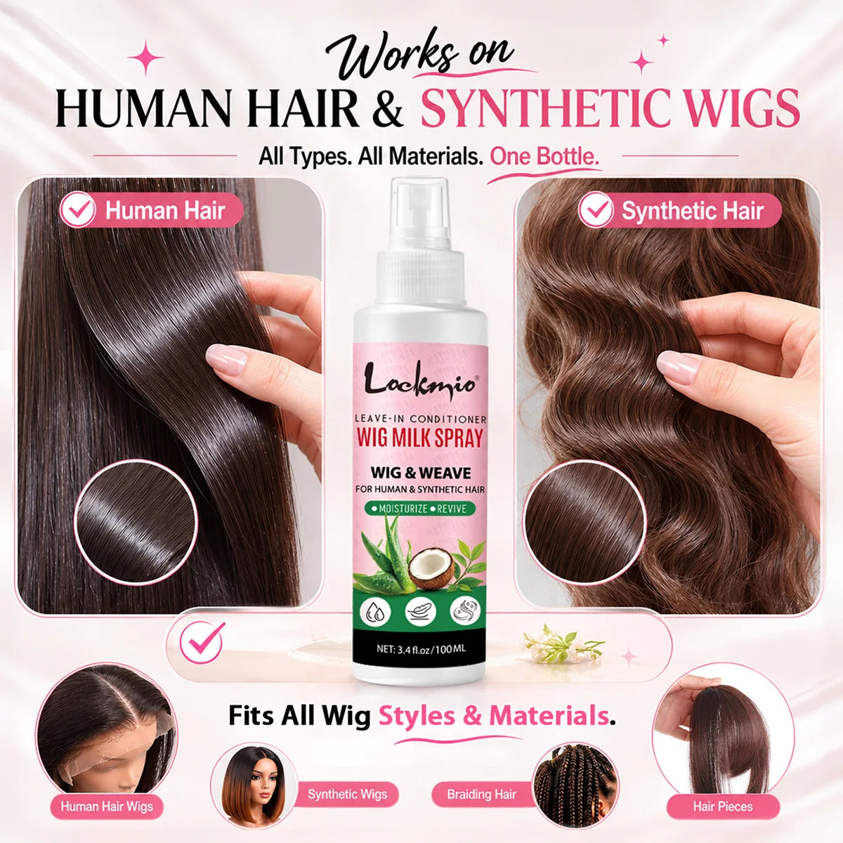 100ml Leave-in Wig Milk Spray Conditioner for Human and Synthetic Hair