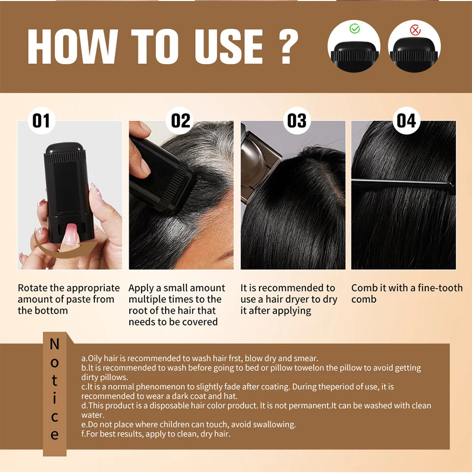 Temporary Hair Root Touch Up Stick for Gray Coverage