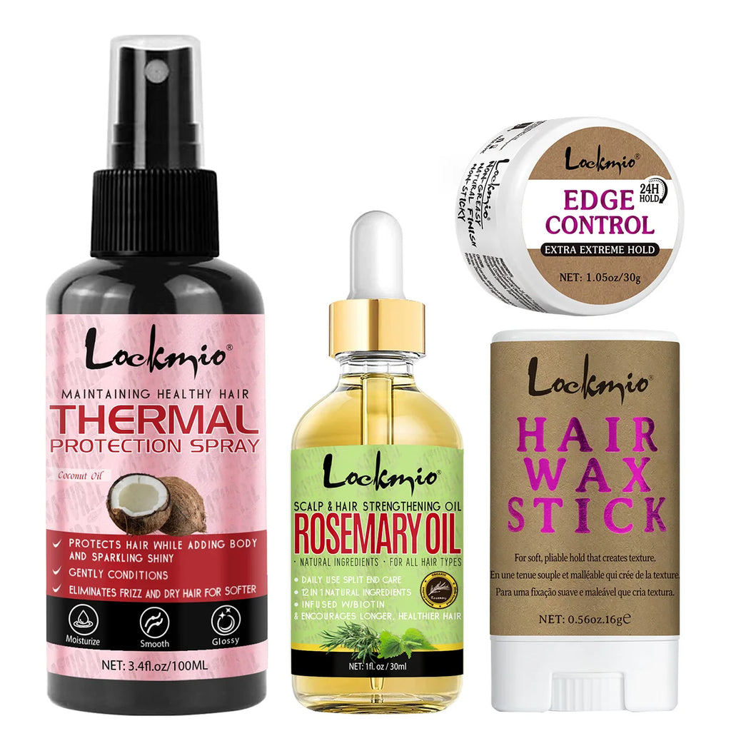 Lockmio Hair Care Set Thermal Spray Rosemary Oil Wax Stick Edge Control
