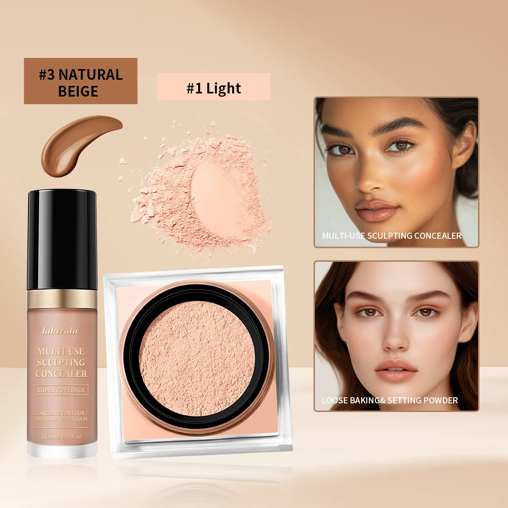 Face Concealer and Matte Setting Powder Makeup Set - 10