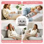 Cute Cat Heated Plush Pillow for Period Cramps and Back Pain