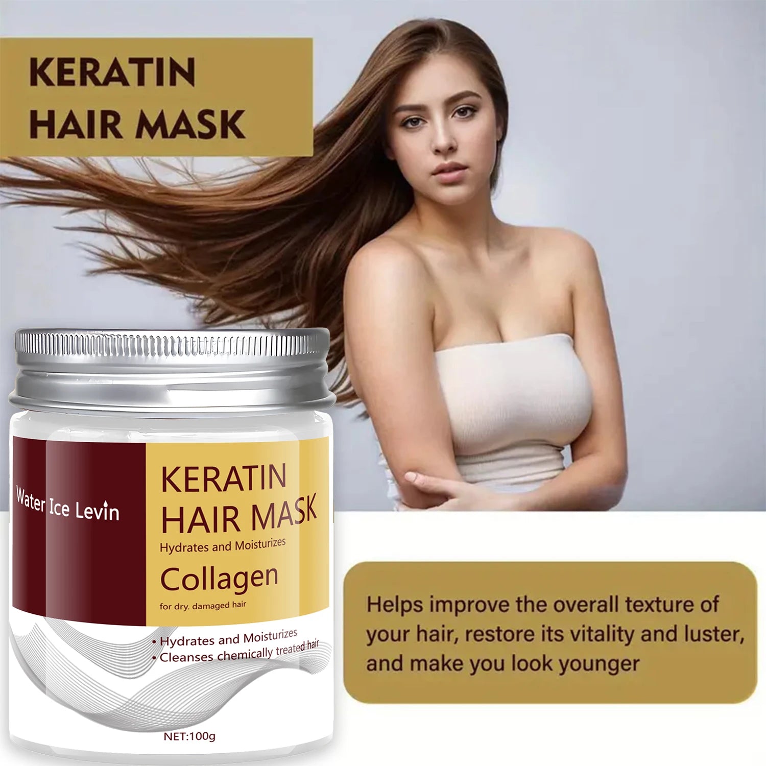 Keratin Hair Mask with Argan Oil Coconut Oil and Collagen 100g