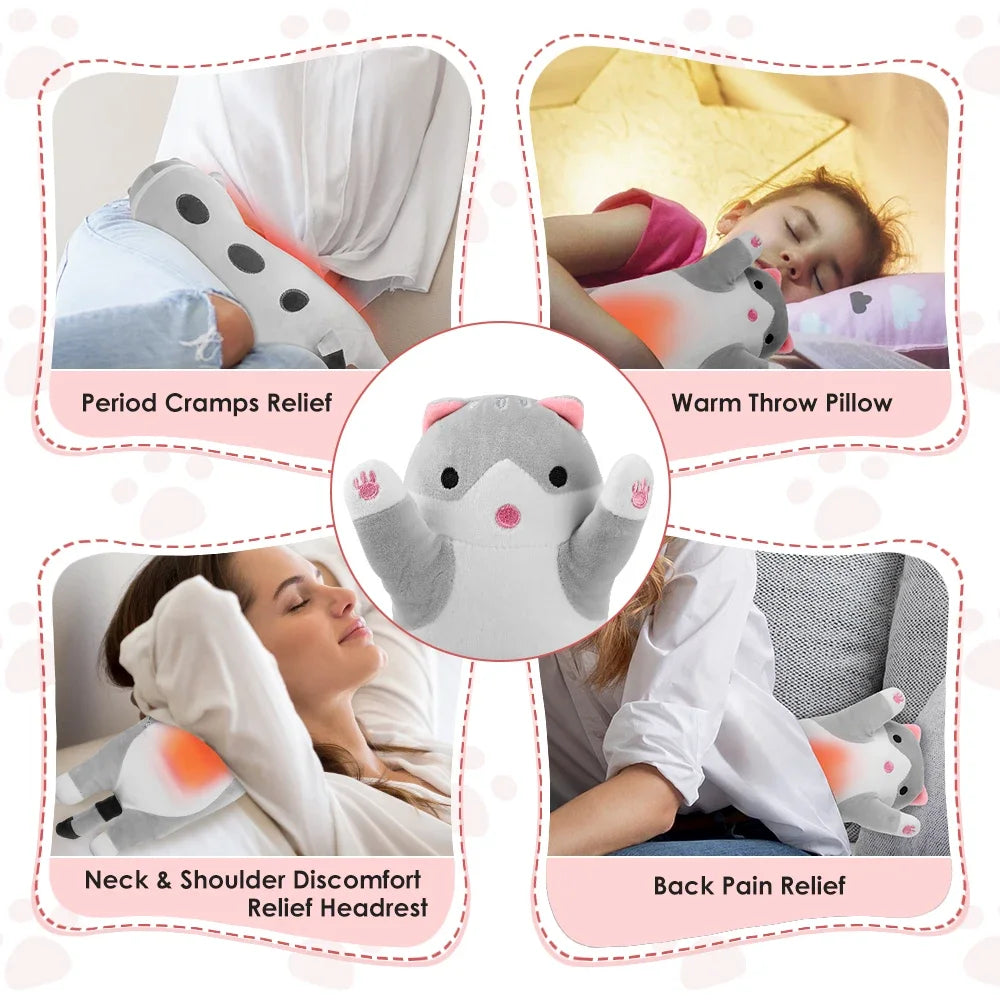 Heated Cat Hand Warmer Pillow with 5 Heat Settings