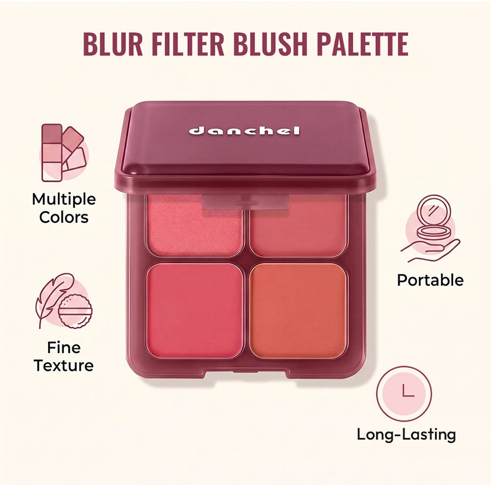 4-Color Matte Pigmented Blush Palette with Brush