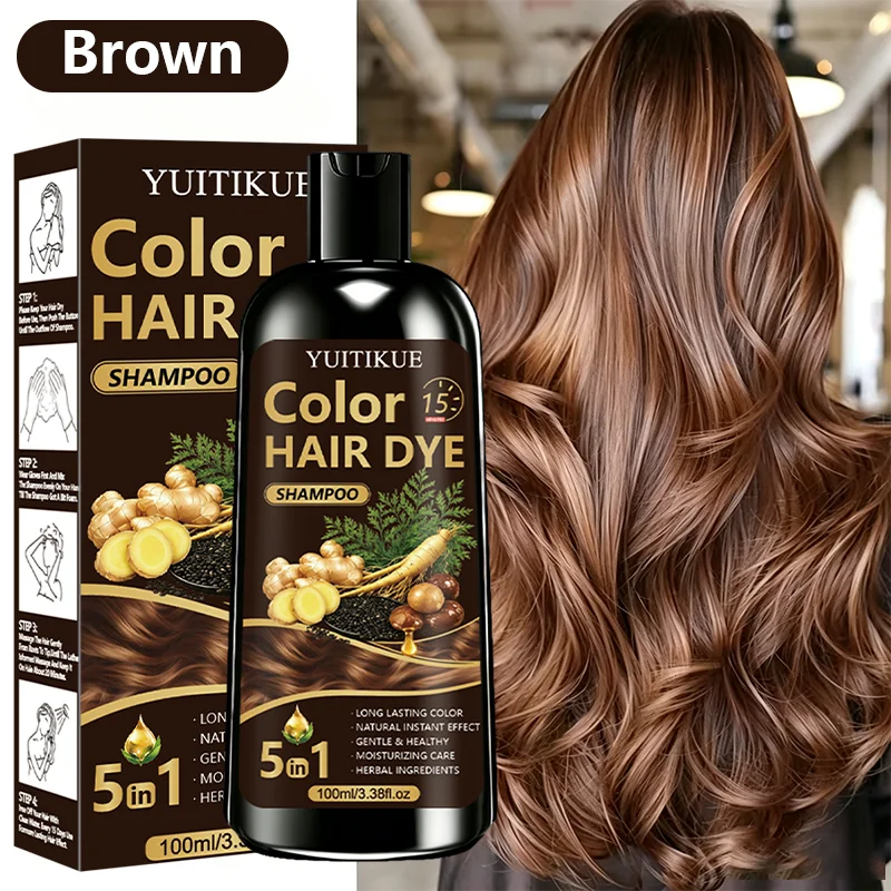 5-in-1 Herbal Hair Dye Shampoo for Grey Hair Coverage 100ml