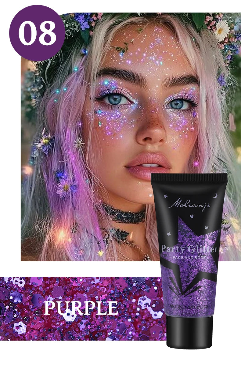 Molianji Glitter Gel Face and Body Shimmer Makeup for Parties