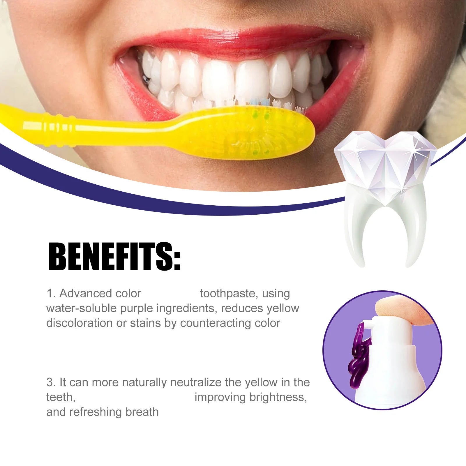 Purple Teeth Whitening Mousse Deep Cleaning Foam Toothpaste 50ml - 5